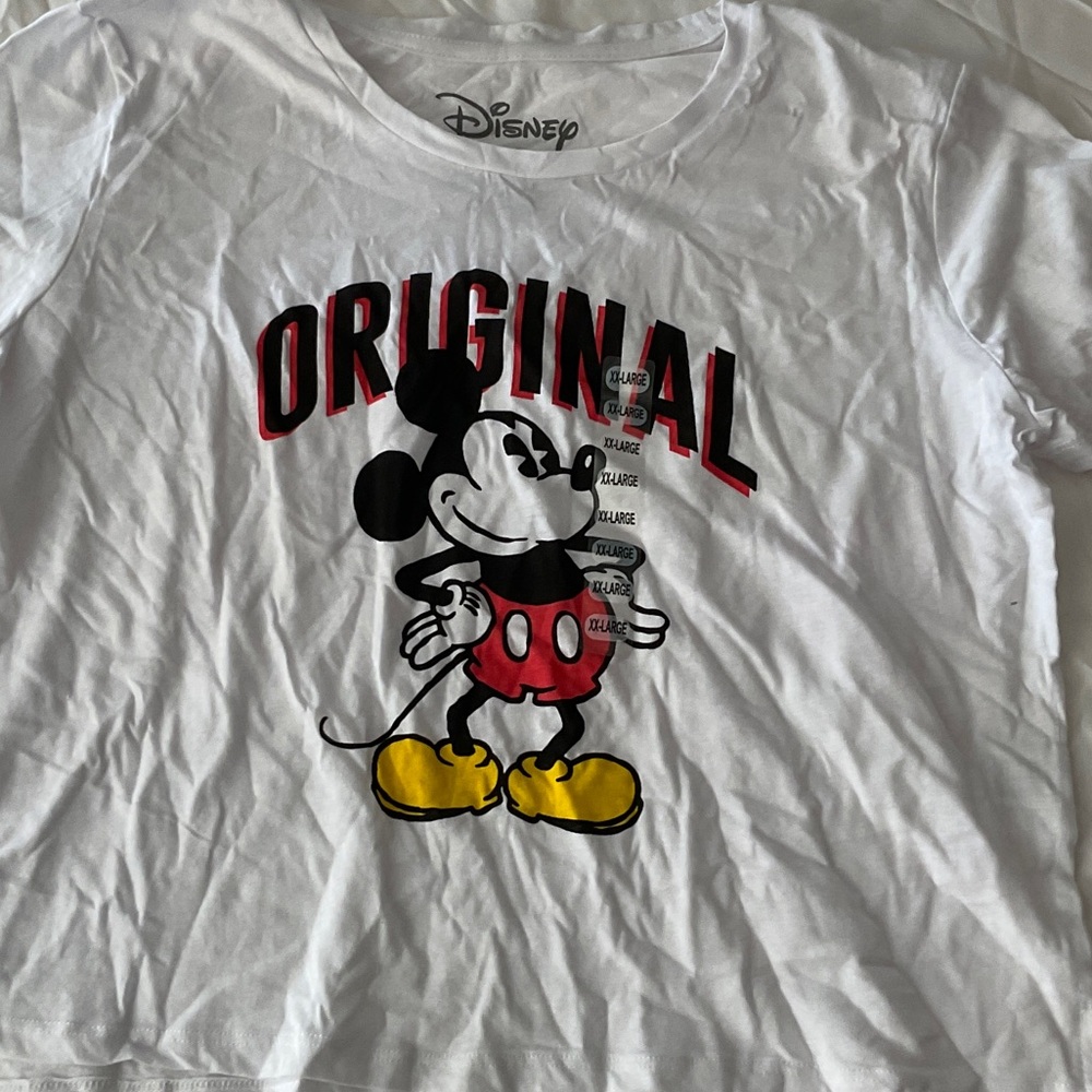 Disney White Tee with Mickey Mouse and Red Yellow Accents